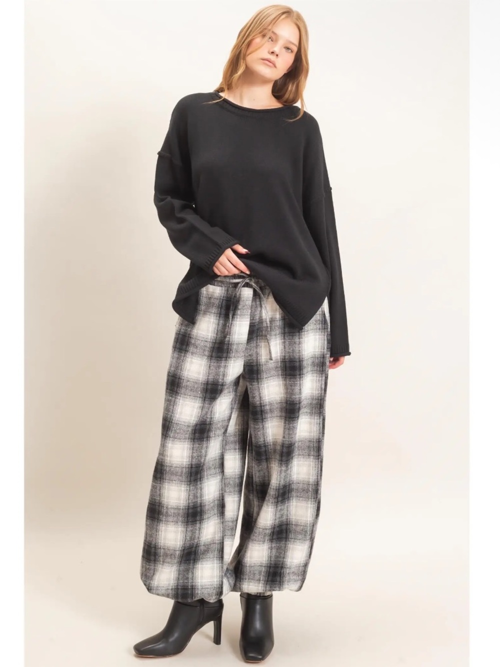 Plaid Drawstring Jogger Pants